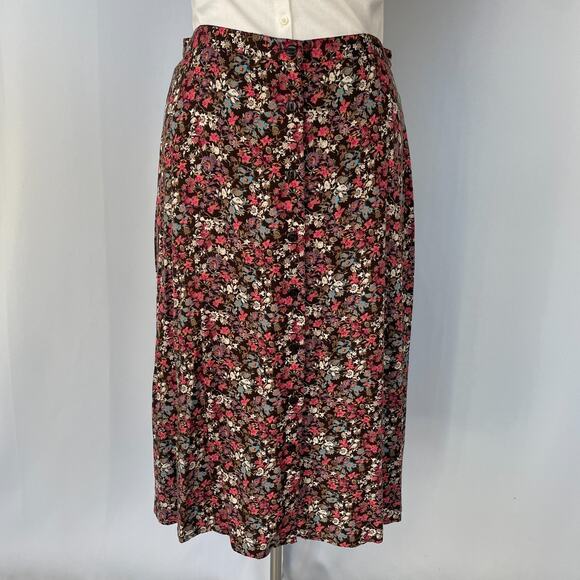 Christopher & Banks Midi Skirt Size 16 Brown Pink Ditsy Floral Button Cottage - Picture 2 of 13